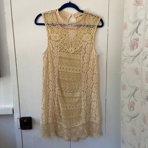 Lace Overlay Dress with Coral Accent